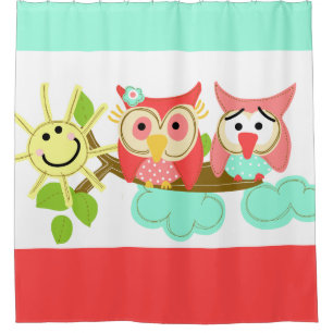 Whimsical Owls on Branch with Sunshine