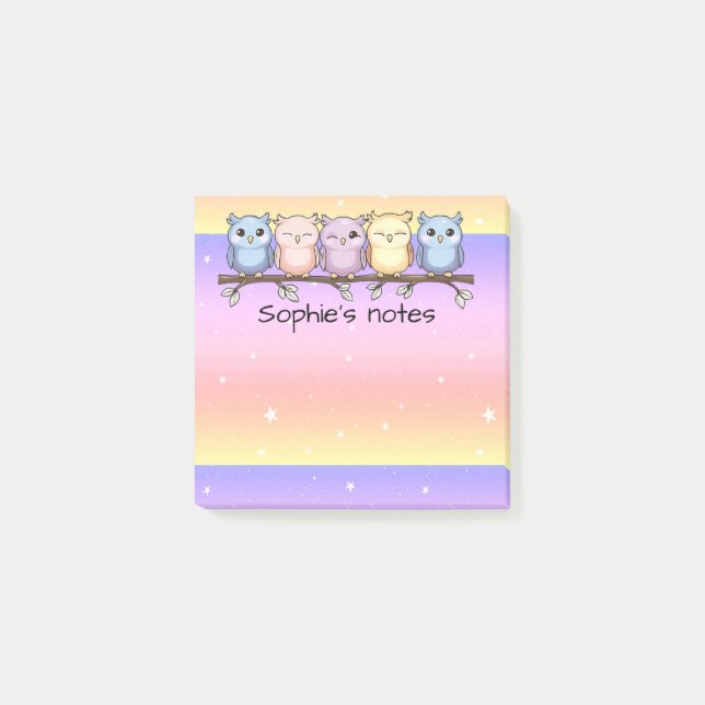 Whimsical Owls Under a Starlit Sky Personalized Post-it Notes (Front)