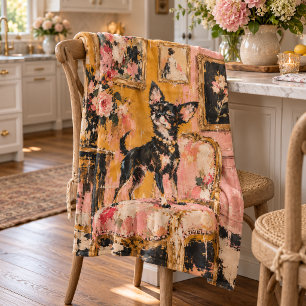 Whimsical Painted Chihuahua Vintage Art Blanket