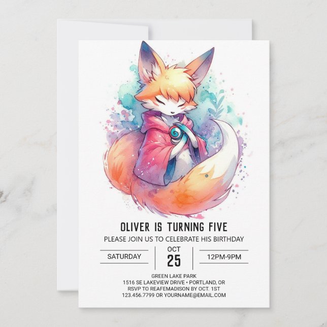 Whimsical Painted Fox Birthday Invitation (Front)
