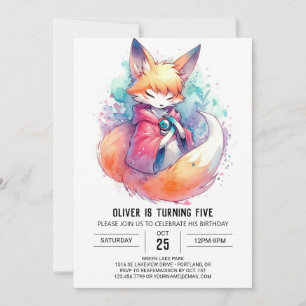 Whimsical Painted Fox Birthday Invitation