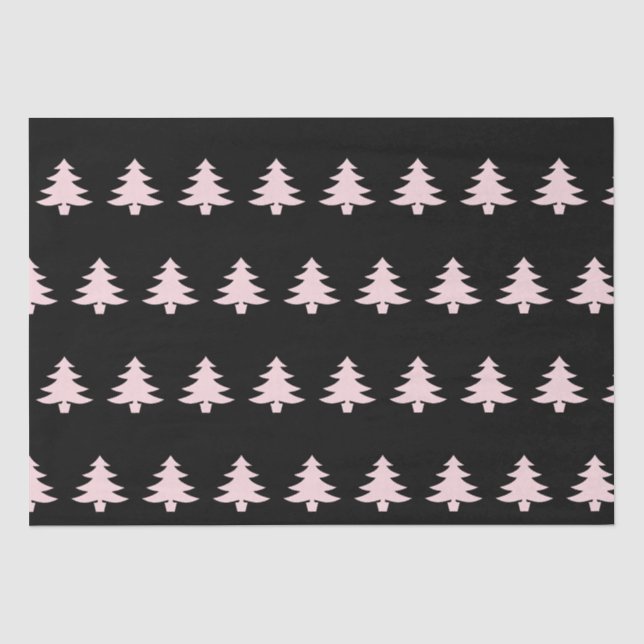 Whimsical Pale Pink Christmas Trees on Black Tissue Paper (Front)