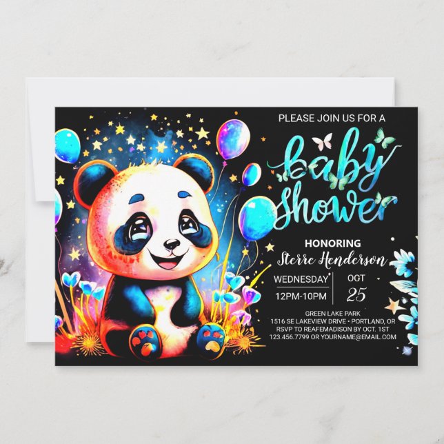 Whimsical Panda Adventure Awaits Boy Baby Shower Invitation (Front)