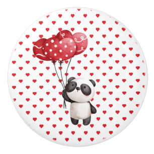 Whimsical Panda Bear With Balloons And Hearts    C Ceramic Knob
