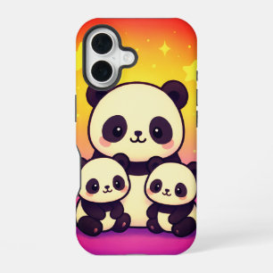 Whimsical Panda Trio in Gradient Dreamscape iPhone 16 Case