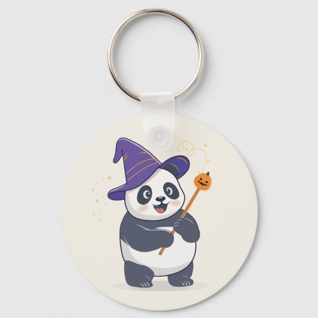Whimsical Panda Wizard with Magic Hat Keychain (Front)