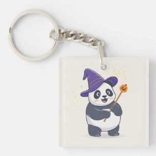 Whimsical Panda Wizard with Magic Hat Keychain