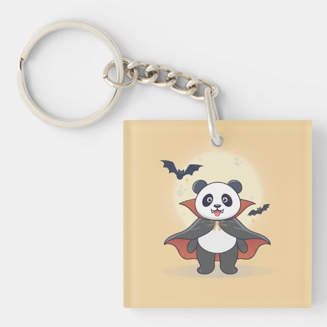 Whimsical Panda Wizard with Magic Hat Keychain (Front)