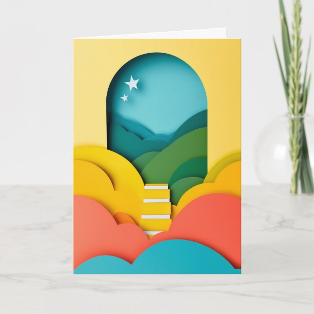 Whimsical Paper Cut Star Path Card (Front)
