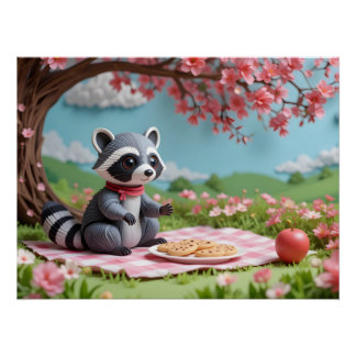 Whimsical Paper Raccoon Poster