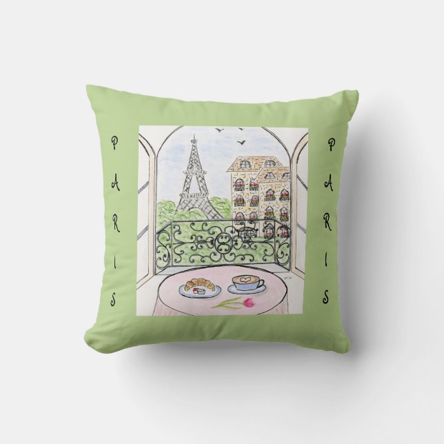 Whimsical Paris and Eiffel Tower  Throw Pillow (Front)