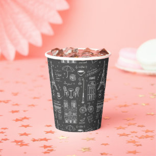 Whimsical Paris Doodles Pattern Paper Cups