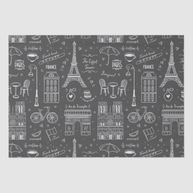 Whimsical Paris Doodles Pattern  Tissue Paper (Front)