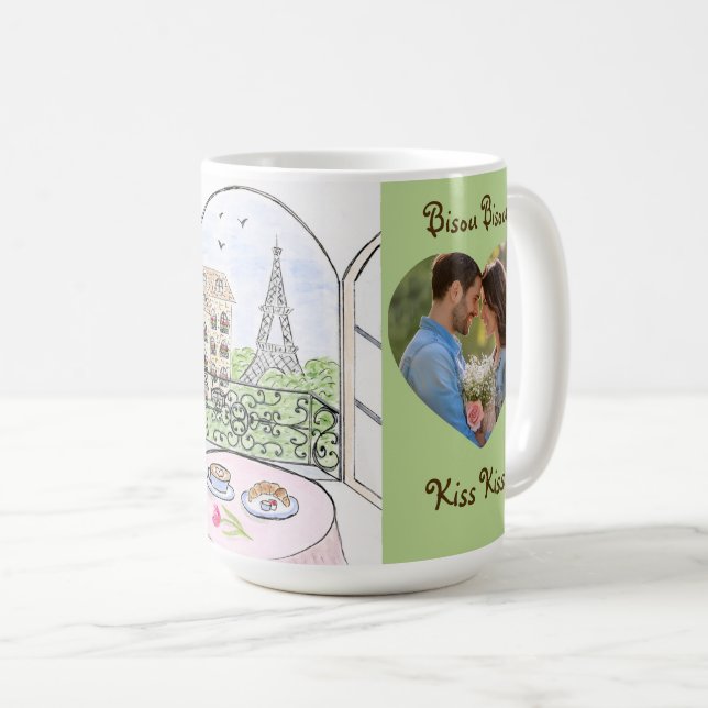 Whimsical Paris Eiffel Tower Bisou Kiss PHOTO Coffee Mug (Front Right)