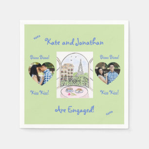 Whimsical Paris Eiffel Tower Bisou Kiss PHOTO Napkin
