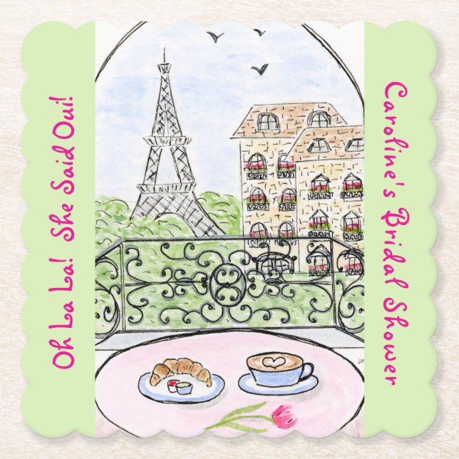 Whimsical Paris Eiffel Tower BRIDAL SHOWER  Paper Coaster (Front)
