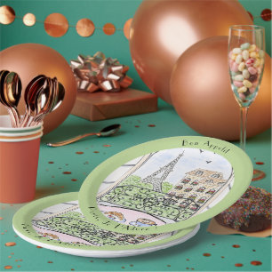Whimsical Paris Eiffel Tower I Adore You! Bon Paper Plate