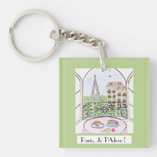 Whimsical Paris Eiffel Tower I Adore You! Keychain