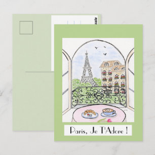 Whimsical Paris Eiffel Tower PARIS JE T'ADORE Postcard