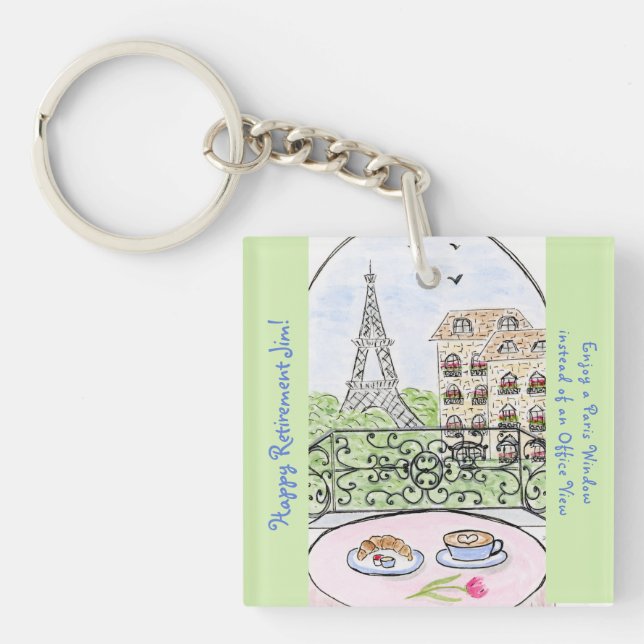 Whimsical Paris Eiffel Tower RETIREMENT Keychain (Front)