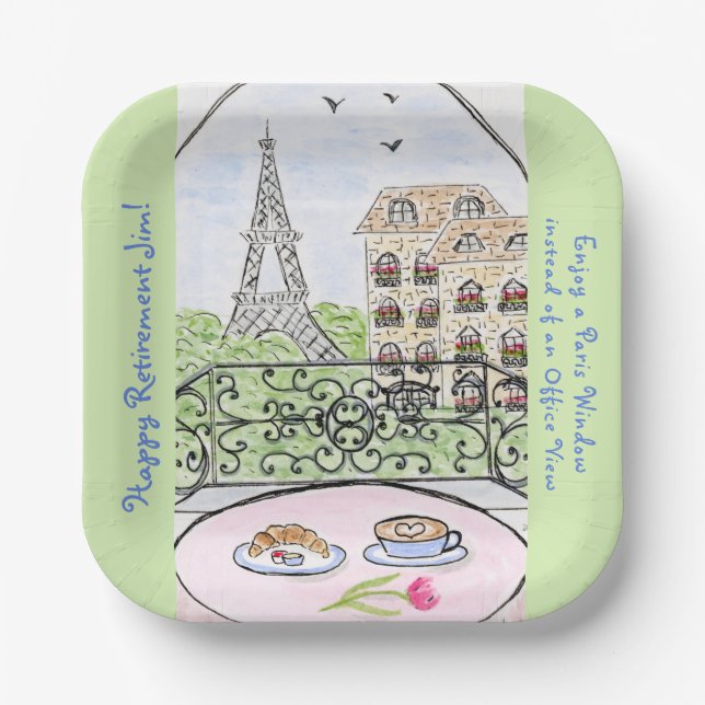 Whimsical Paris Eiffel Tower RETIREMENT Paper Plate (Front)