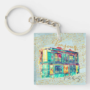 Whimsical Paris Street Scene – Colourful Watercolo Keychain