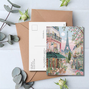 Whimsical Paris Summer Travel Eiffel Tower Floral  Holiday Postcard