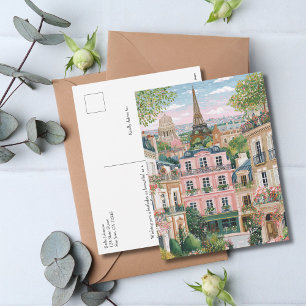 Whimsical Paris Summer Travel Eiffel Tower Floral  Holiday Postcard