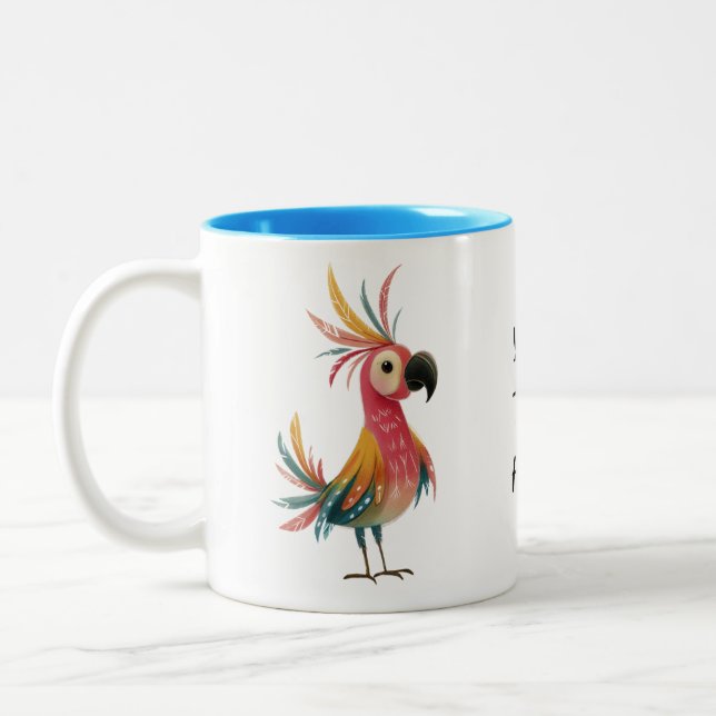 Whimsical Parrot – Bright, Colorful Feathers  Two-Tone Coffee Mug (Left)
