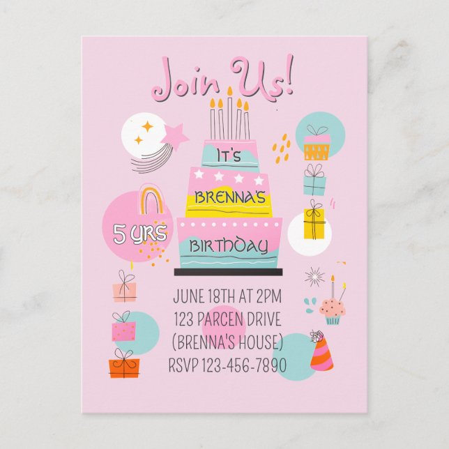 Whimsical Partytime Kids Brithday Invitation (Devant)