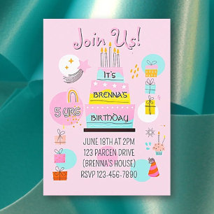 Whimsical Partytime Kids Brithday Invitation