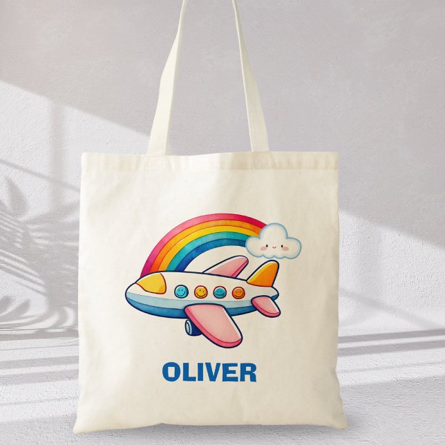 Whimsical Passanger Airplane with Rainbow Tote Bag (Creator Uploaded)