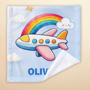Whimsical Passanger Airplane with Rainbow Wash Cloth