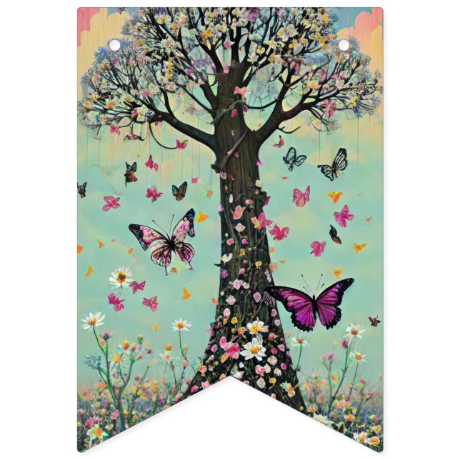 Whimsical Pastel Animals & Florals Retro Vibes Bunting Flags (Twelfth Flag)