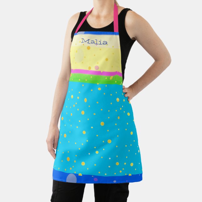Whimsical Pastel Aqua, Pink, Yellow, Blue Green Apron (Insitu)