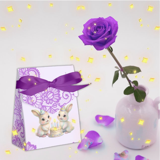 Whimsical Pastel Bunny Twins Birthday Favor Box (Creator Uploaded)