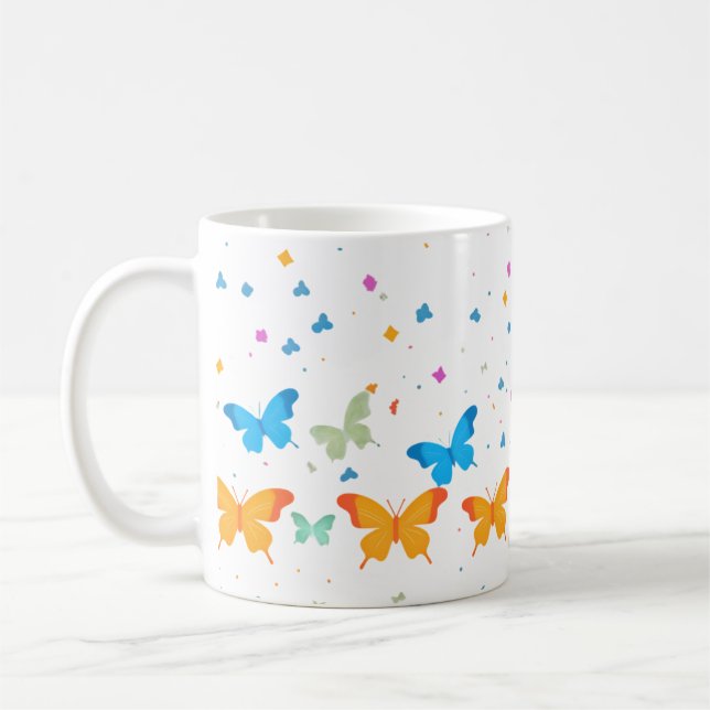 Whimsical Pastel Butterfly & Confetti Mug (Left)