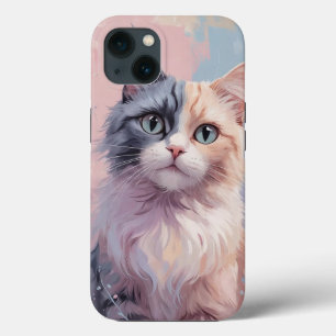Whimsical Pastel Cat – Half Grey, Half Ginger Feli iPhone 13 Case