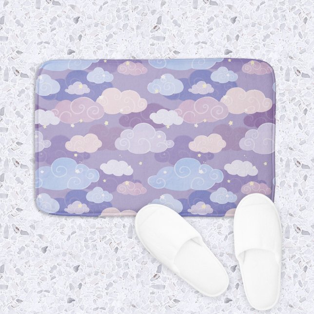 Whimsical Pastel Clouds and Stars Pattern Bath Mat (Whimsical Purple Clouds & Sky Pattern Bath Mat)