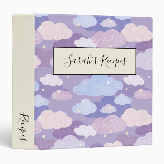 Whimsical Pastel Clouds and Stars Pattern Binder (Front/Spine)