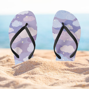Whimsical Pastel Clouds and Stars Pattern Flip Flops