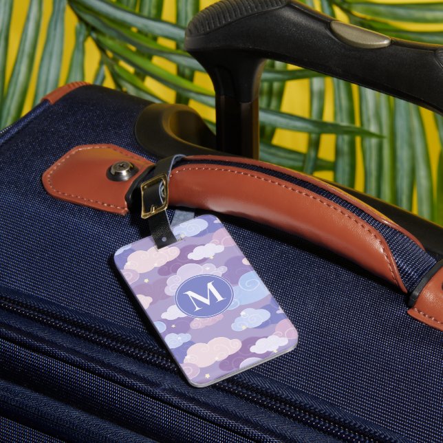 Whimsical Pastel Clouds and Stars Pattern Luggage Tag (Front Insitu 1)