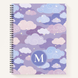 Whimsical Pastel Clouds and Stars Pattern Notebook