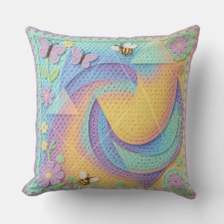 Whimsical Pastel Crochet Garden Pattern  Throw Pillow