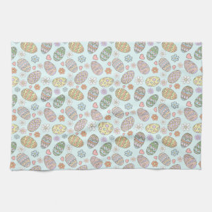 Whimsical Pastel Cute Easter Eggs Floral Patter Kitchen Towel