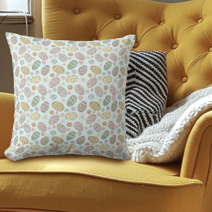 Whimsical Pastel Cute Easter Eggs Floral Patter Throw Pillow