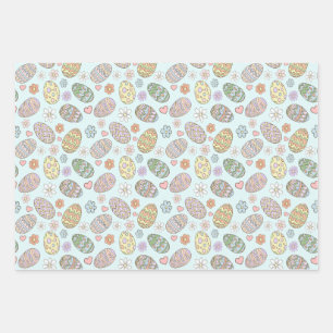 Whimsical Pastel Cute Easter Eggs Floral Pattern Wrapping Paper Sheet