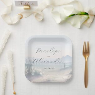 Whimsical Pastel Desert Landscape Paper Plate