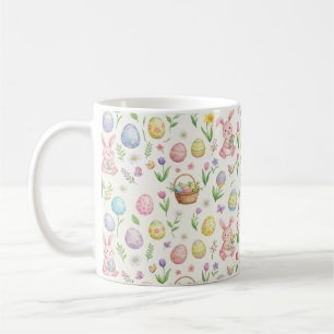 Whimsical Pastel Easter Bunny & Floral Pattern Coffee Mug