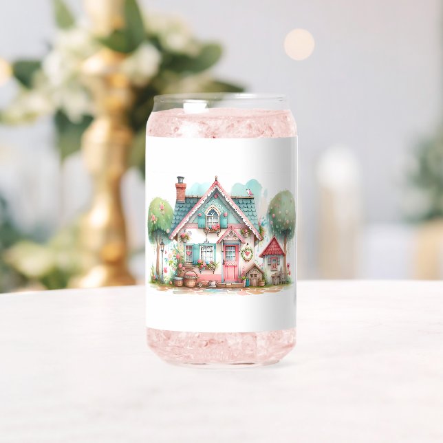 Whimsical Pastel Fairy Tale Cottage Art Can Glass (Insitu (Wedding))